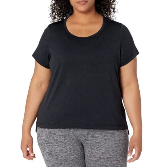 New Women Black Basic T Shirt Size 1X Short Sleeves Jacquard Mesh - Picture 3 of 8